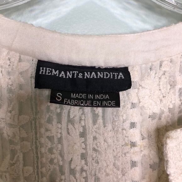 Anthro Hemant & Nandita Cream Embroidered Top S - Picture 5 of 10
